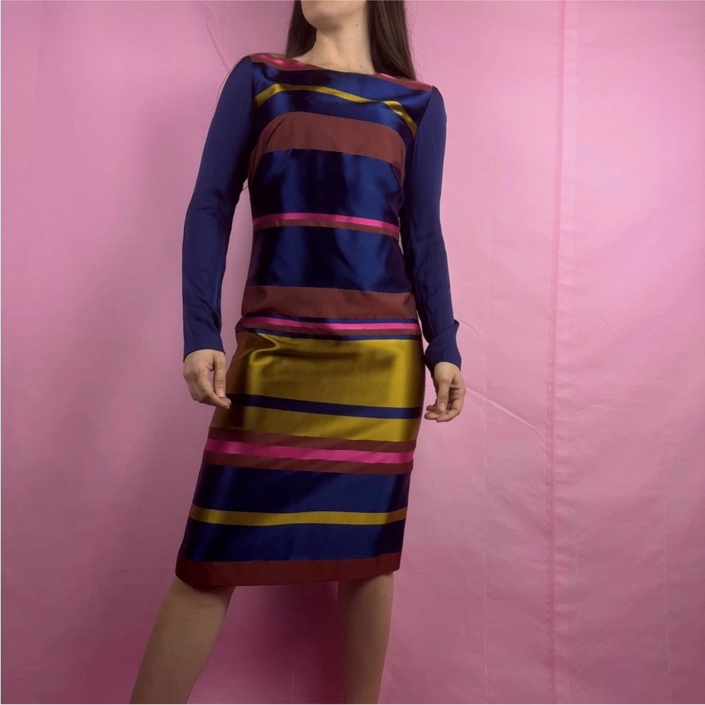 Trina Turk Dress Size Striped Sheath Midi Length long sleeve sz 2